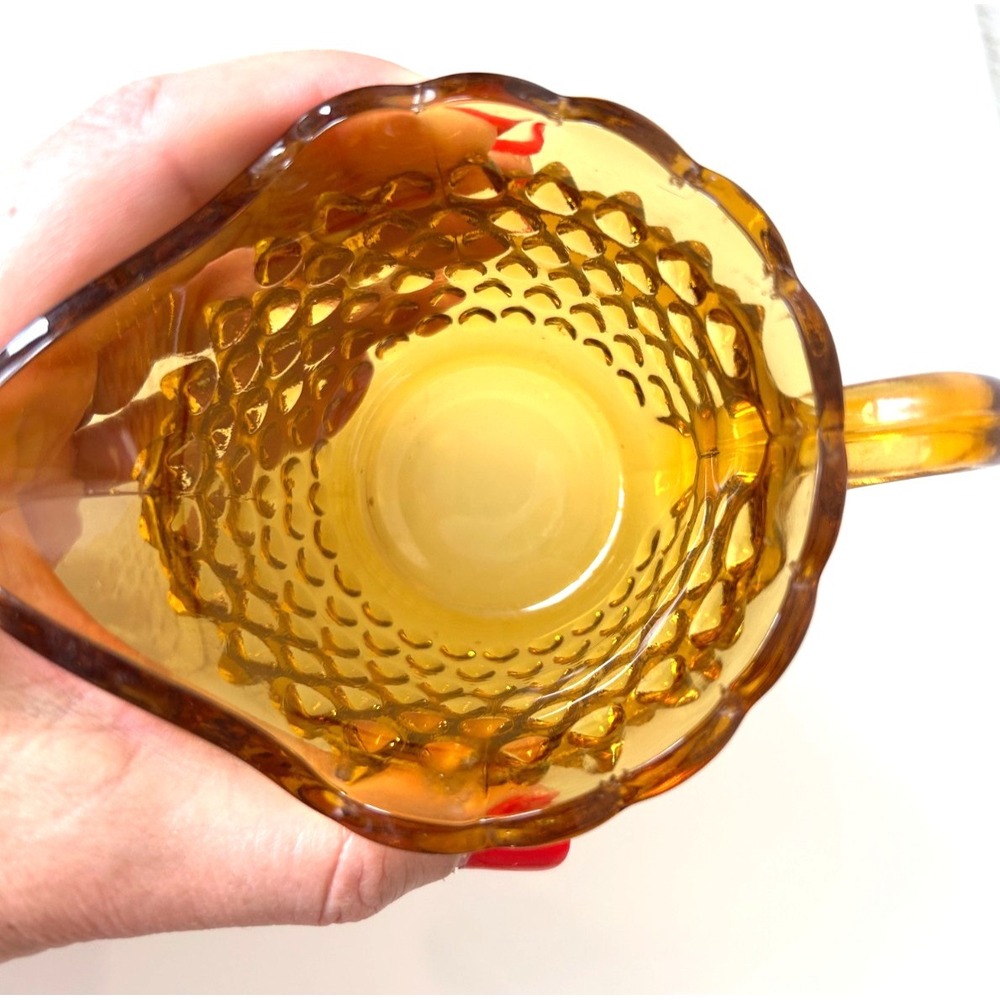 70s LE Smith Hobnail Yellow Gold Glass Sugar and Creamer Set Scalloped - Picture 8 of 11
